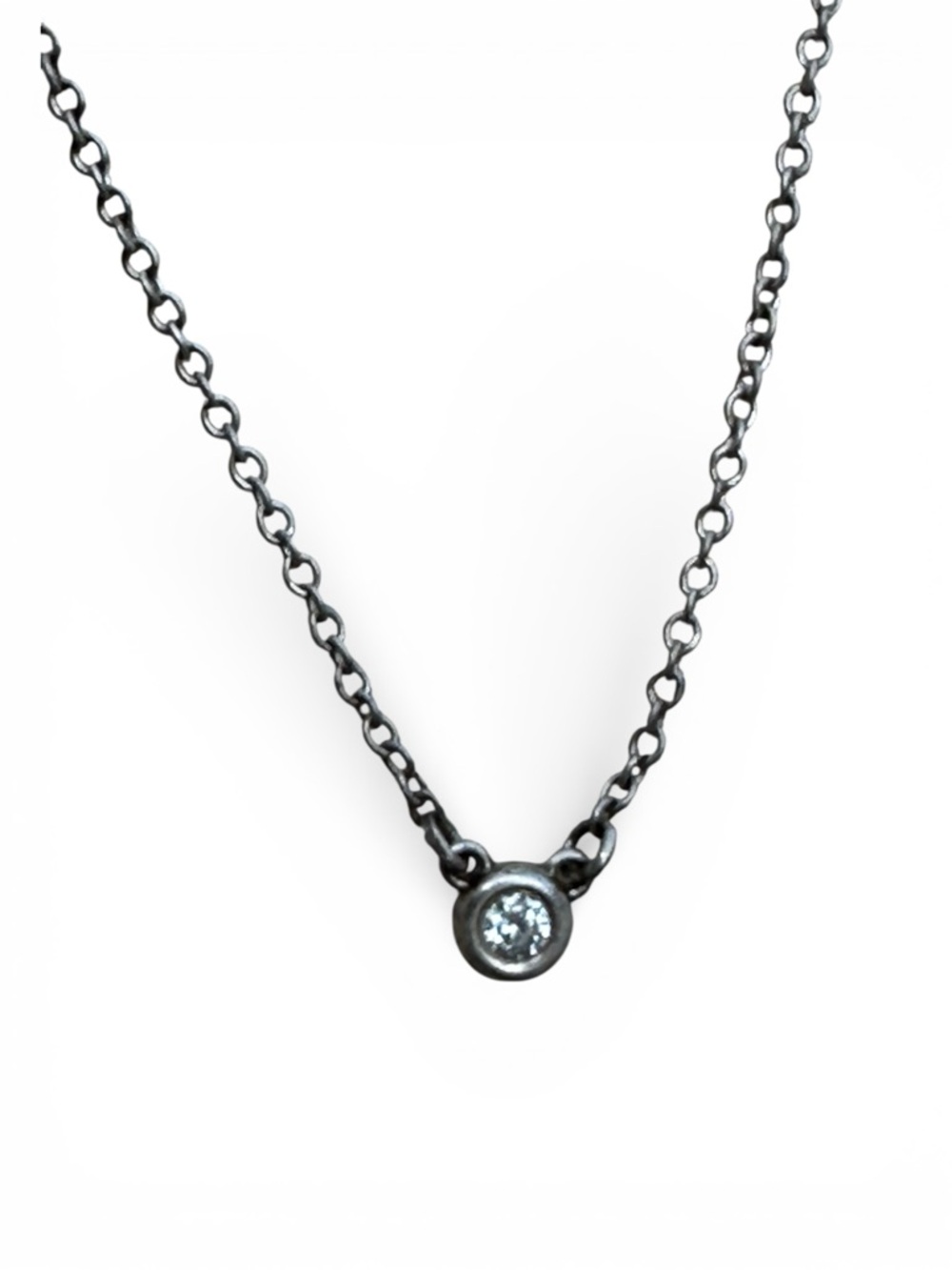 Tiffany & Co. Sterling Silver Diamond Solitaire Necklace